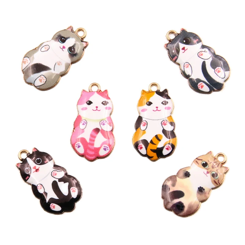 10Pcs 6 Color 14x25MM Alloy Metal Drop Oil Interesting Cat Charm Animal Pendant For Enamel DIY Bracelet Necklace Jewelry Making