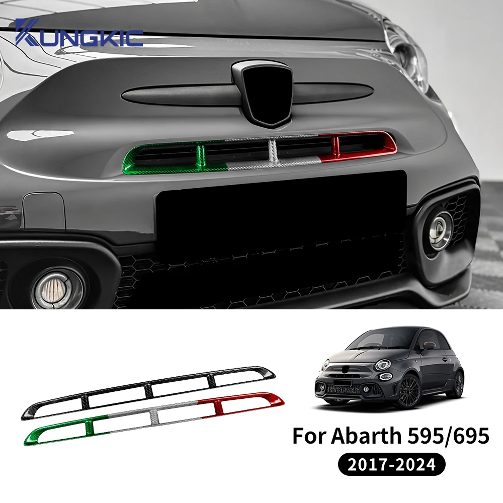 For Abarth 595 2017 2018 2019 2020 2021 2022 2023 2024 Real Hard Carbon Fiber Sticker Front Center Grille Tricolor Carbon Trim