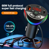 Car Bluetooth 5.0 FM Transmitter PD USB Car Charger MP3 Modulator Player Handsfree Audio Receiver With 3 in 1 Charge Cable