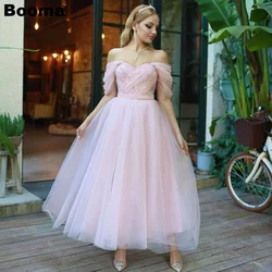 Booma Light Pink A Line Prom Dresses Off Shoulder Sweetheart Wedding Party Dresses Ankle Length Formal Evening  Gowns for Women