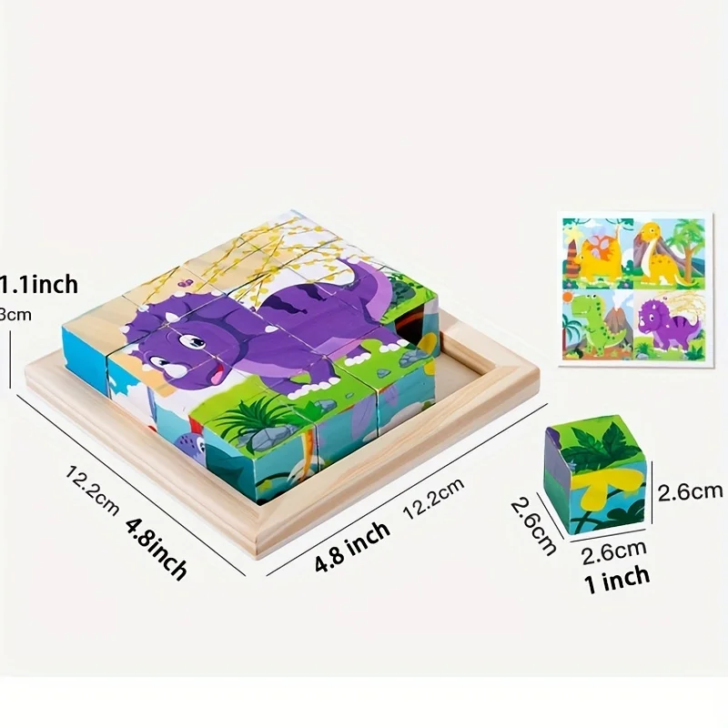 Um conjunto de bandeja de quebra-cabeça de cubo 3d de seis lados, brinquedos de armazenamento de madeira para crianças, brinquedos educativos para crianças, jogo divertido