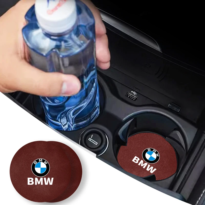 2Pcs Car Interior Water Cup Mat Leather Coasters Pad For BMW Performance F30 F20 G20 G30 G05 G06 G07 G11 G01 G02 G32