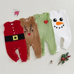 Toddler Kids Baby Christmas Fuzzy Rompers Reindeer Embroidery Crew Neck Jumpsuits Newborn Boys Girls Clothes