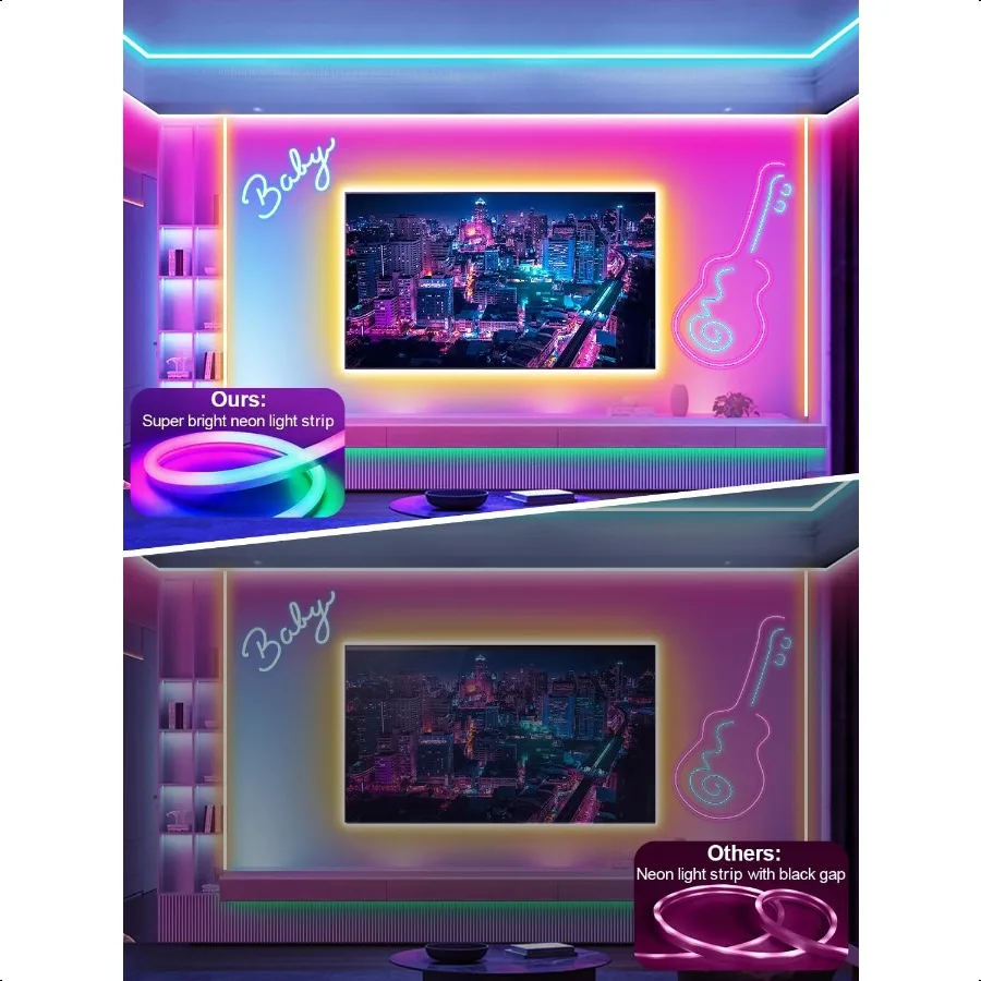 10ft Rgb Led أضواء حبل النيون مع التحكم عن بعد في التطبيق IP65 مقاوم للماء أضواء شريط النيون للخارجية لتقوم بها بنفسك تصميم مرنة Led Rop