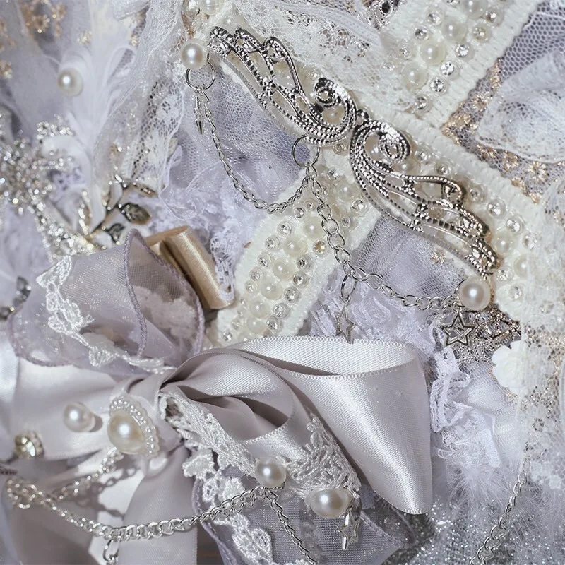 Lolita KC Hand Fan Sweet Girl Lace Bowknot Pearl Rose Flower Feather Folding Hand Fan Wedding Bride Party Decoration Gift