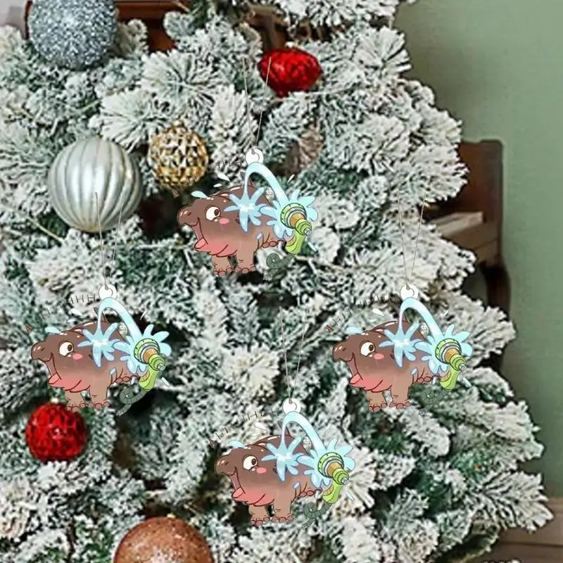 قلادة الحلي لشجرة عيد الميلاد لطيف فرس النهر الراتنج عيد الميلاد المعلقات تذكار ديكورات المنزل الإبداعية مصغرة عيد الميلاد