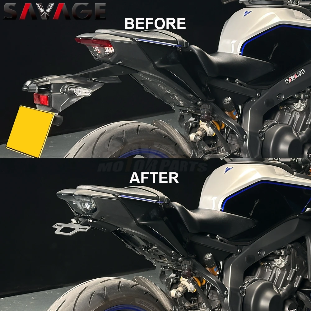 MT09 للطي لوحة ترخيص حامل لياماها MT-09 SP MT 09 Y-AMT 2024-2025 قابل للتعديل مصباح ليد الذيل مرتب الحاجز مزيل