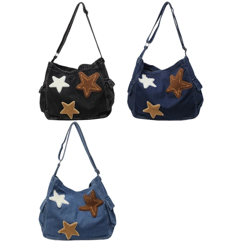 

Женская джинсовая сумка через плечо, сумка через плечо большой емкости, милая сумка-мессенджер со звездой