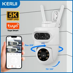 KERUI 10MP 5K telecamera IP PTZ per esterno Tuya Smart 5K telecamera esterna a doppia lente sicurezza visione notturna rilevamento del movimento impermeabile