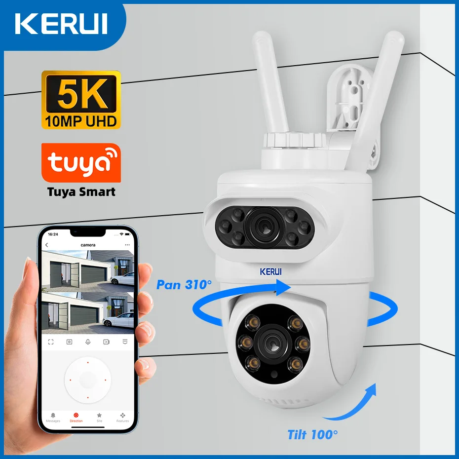 kerui ptz camera ip para fora tuya inteligente 5k dual lens seguranca externa visao noturna impermeavel deteccao de movimento 10mp 01