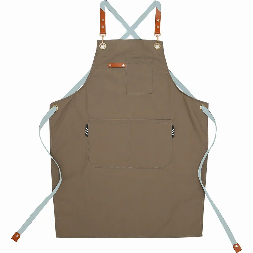 Unisex Waterproof Work Apron For Men Canvas Black Apron Bib Adjustable Cooking Kitchen Aprons For Woman With Tool Pockets