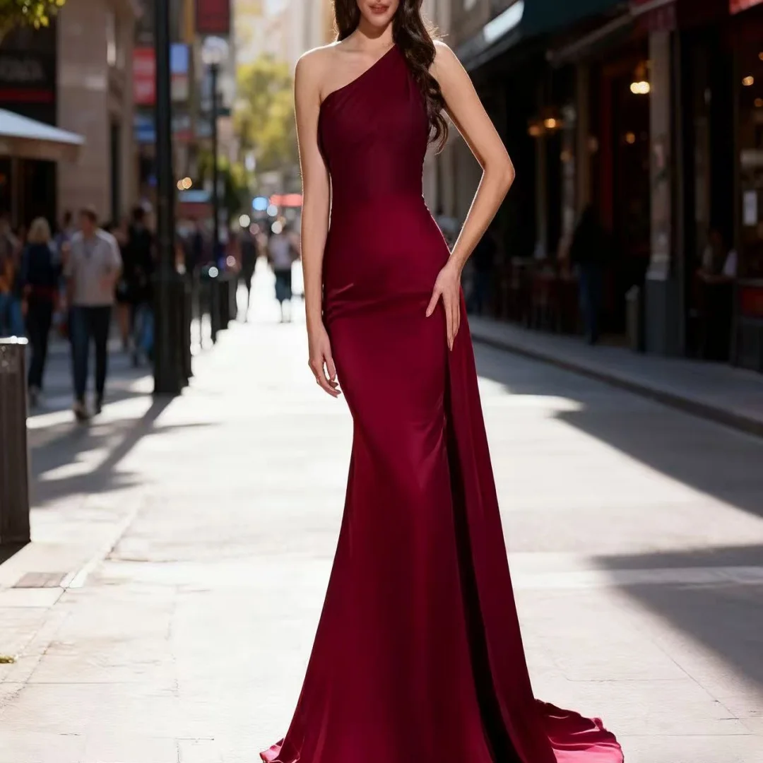 

Customized pleated side flaps floor-length Evening Dress formal evening dresses birthday party prom gowns for women