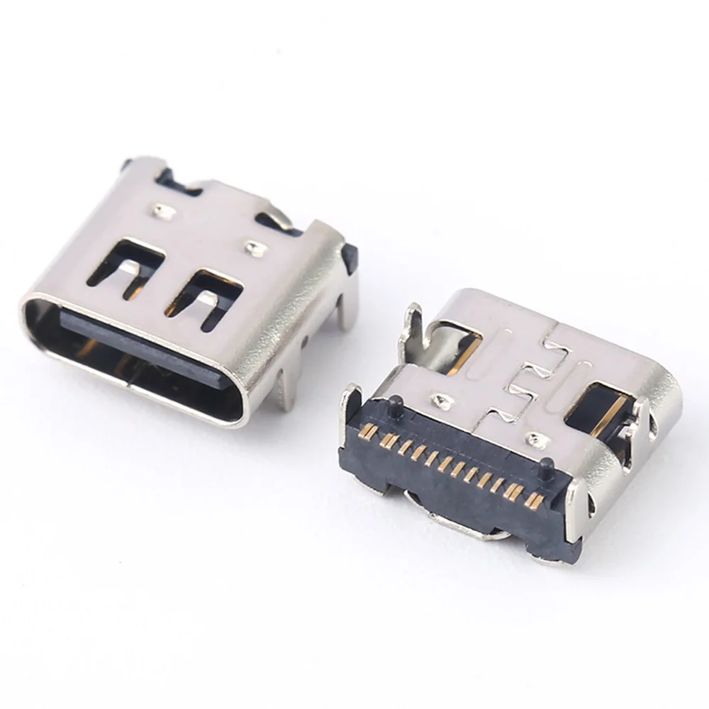 10pcs USB-3.1 USB Connector Type C Horizontal Mid Mount 16P Female charger adapter DIY Type C Fast charging high current Port