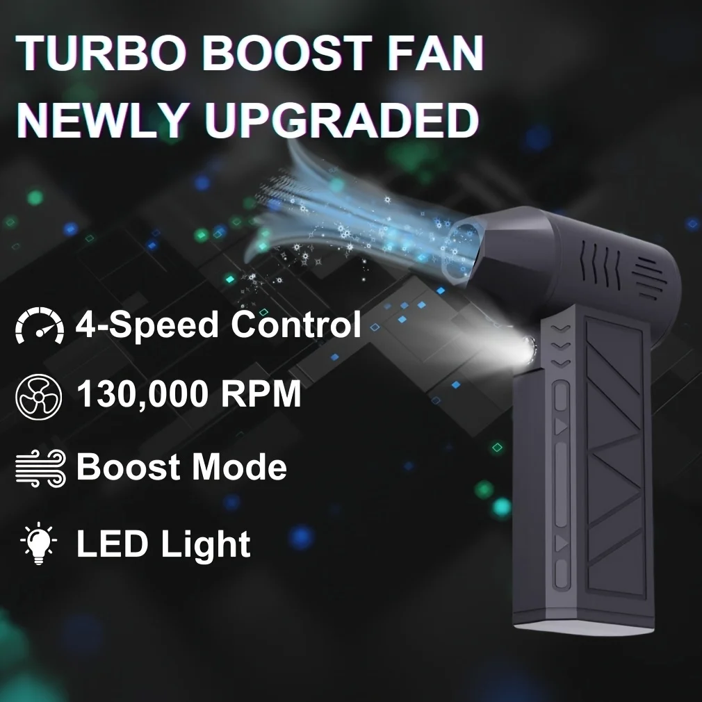 Brushless Turbo Jet Fan Compressed Air Duster Adjustable Wind Speed Turbo Violent Blower with Light Rechargeable