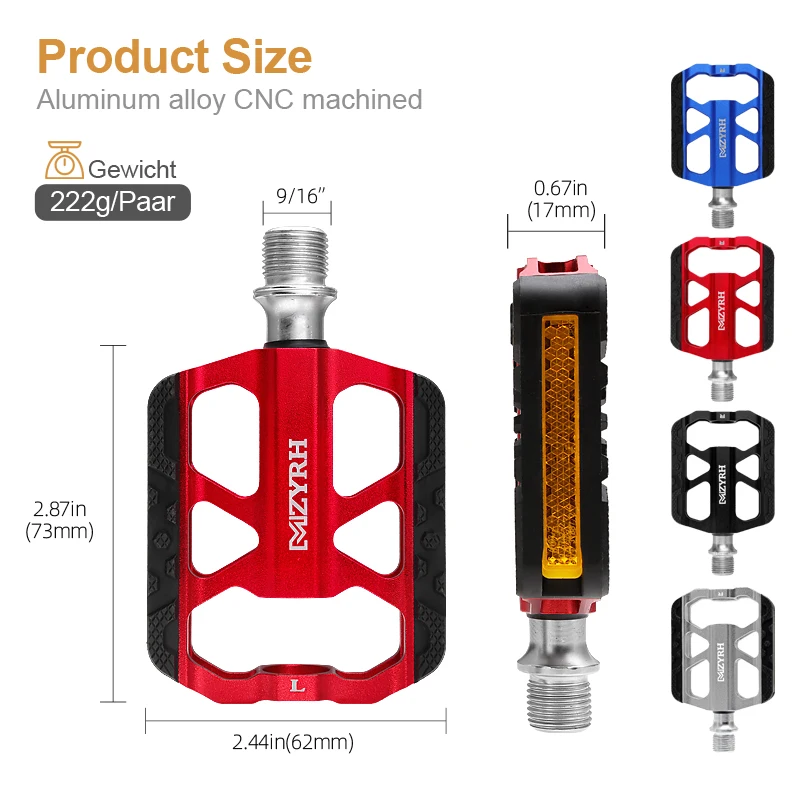 MZYRH  Bike Pedal Reflective Non-Slip Small Pedals Aluminum Alloy Flat Applicable Waterproof Bicycle Pedals