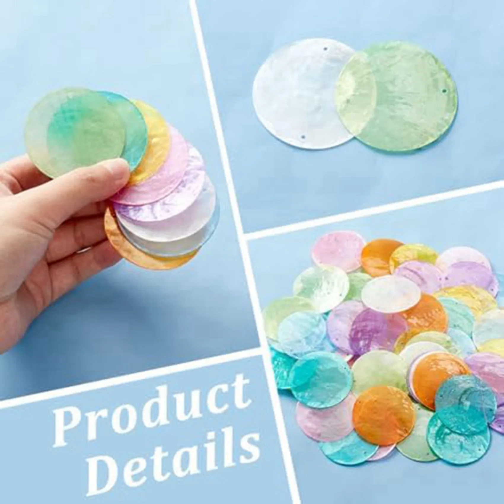 NEW-2Set 2Inch Round Sliced Capiz Shell Disc Sea Shell Coin Bead Connector With 1.5Mm Dual Holes For Crafting