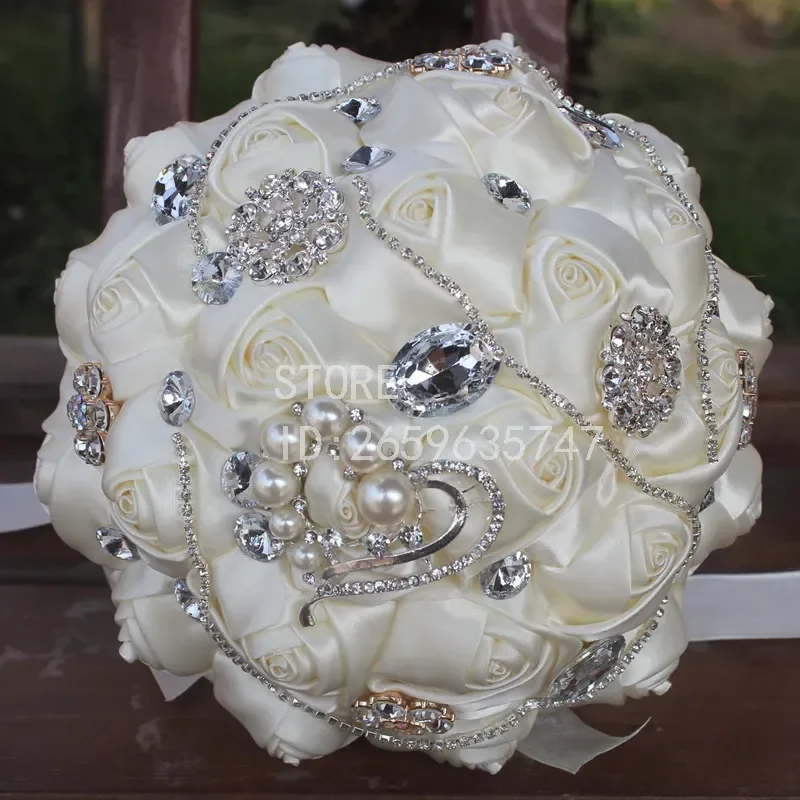 for Bridal Bouquet Romantic Bride Apricot Milk Wedding Bouquet Rhinestone Flower 18cm W282