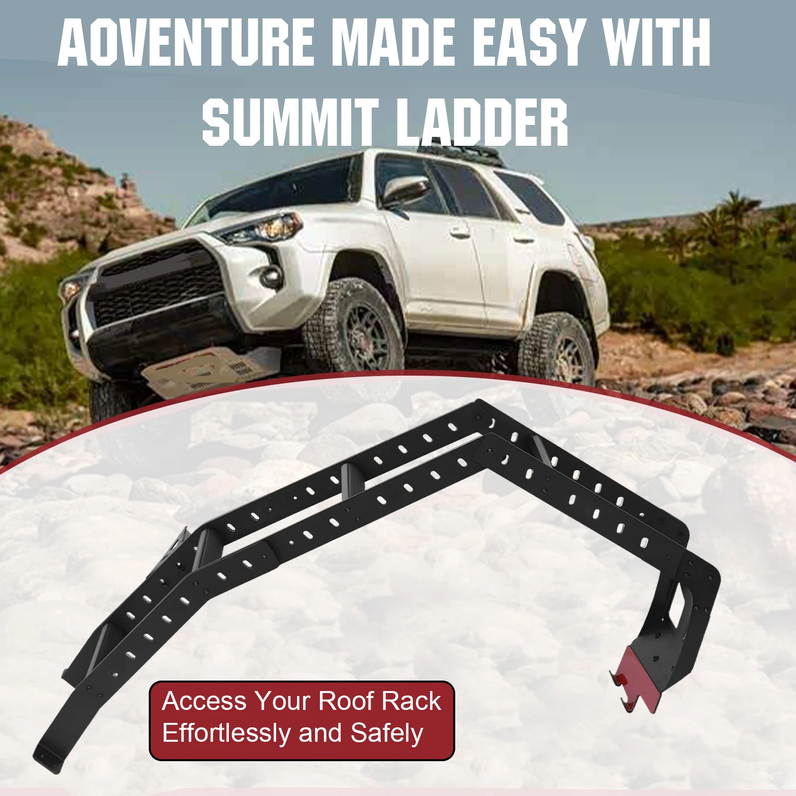 Tangga Pintu Belakang Aluminium Kekuatan Tinggi Anti Selip Slot-T Tahan Cuaca untuk Toyota 4Runner 2010-2024 Akses Atap Off-Road