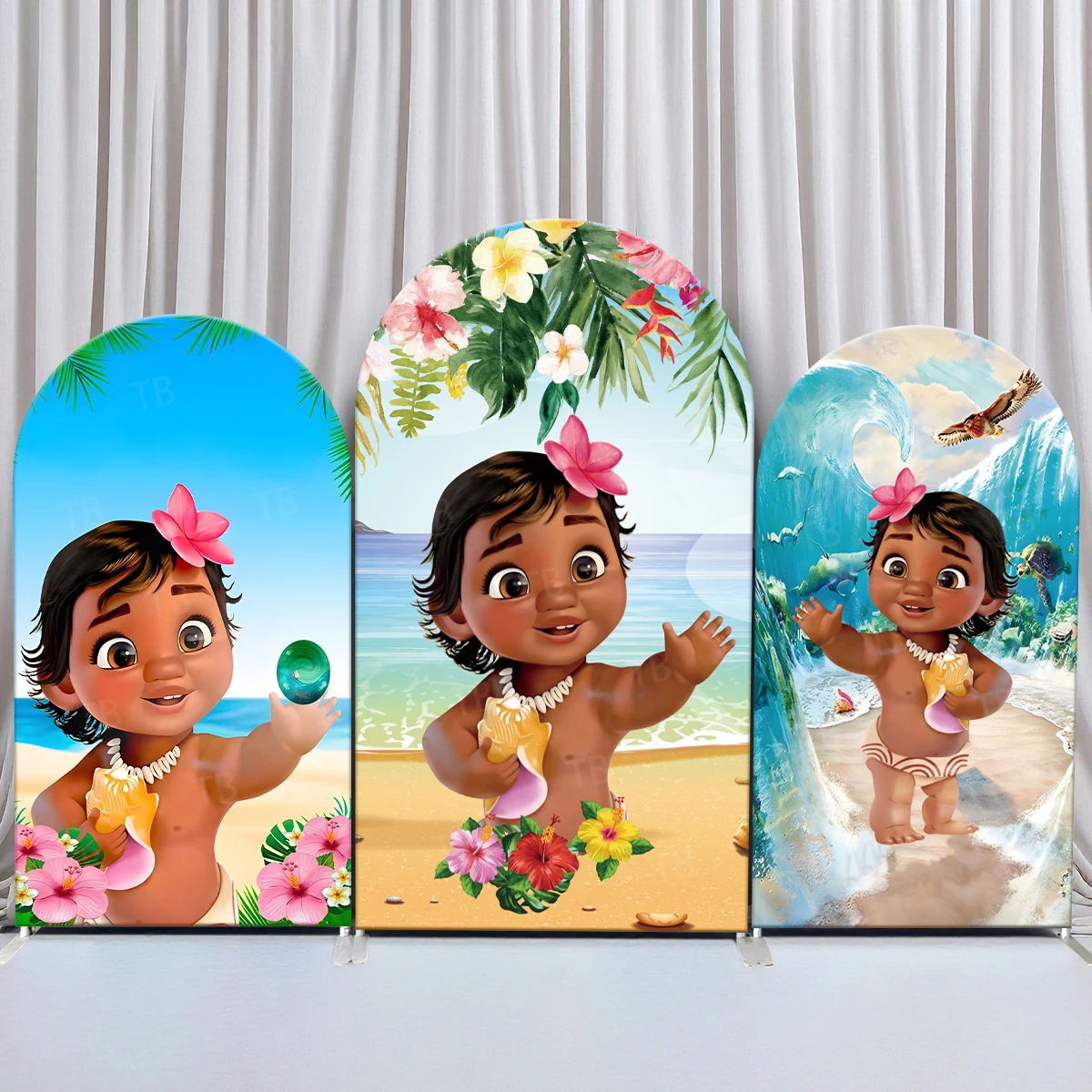 

TB Disney Baby Moana Arch Backdrop Cover for Baby Shower Kid Birthday Party Decoration Photograph Background Wall Elastic Fabric