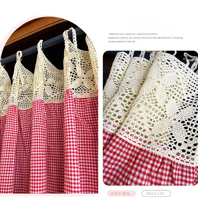 1 لوحة الأحمر متقلب بوهو الستائر خليط شير الدانتيل الكروشيه لغرفة النوم غرفة المعيشة نافذة ستارة المطبخ ديكورات المنزل