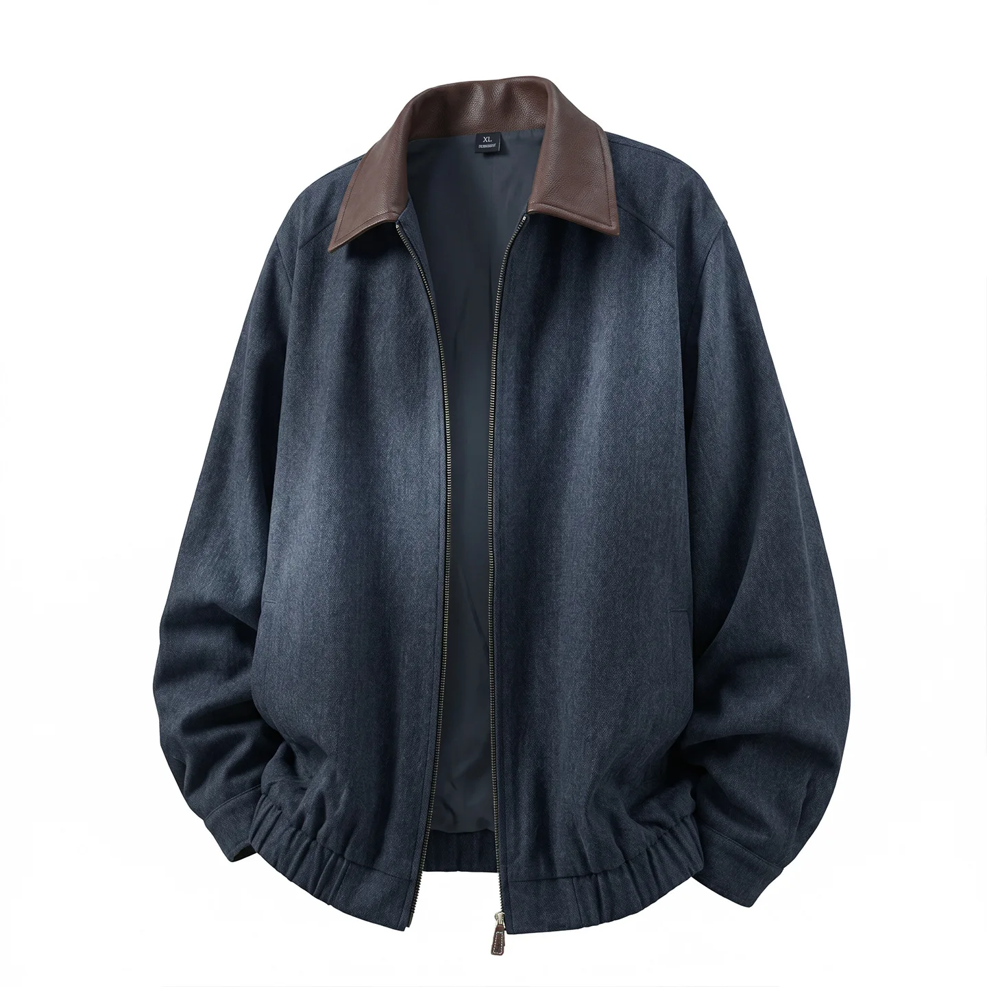 Men's-Colorblock-PU-Collar-Denim-Style-Jacket-Loose-Fit-High-Stretch-Fabric-Casual-Urban-Streetwear-Outerwear