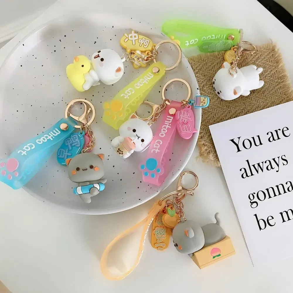 Exquisite Car Key Holder Cute Mitao Cat Keychain Trinket Model Toys Cat Keychain PVC Key Ring Cartoon Cat Keyring Girls Gifts