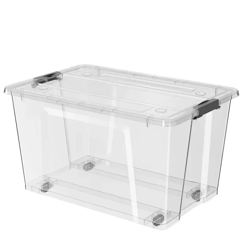 Hotsale 50l clear plastic folder storage box with lid and wheels