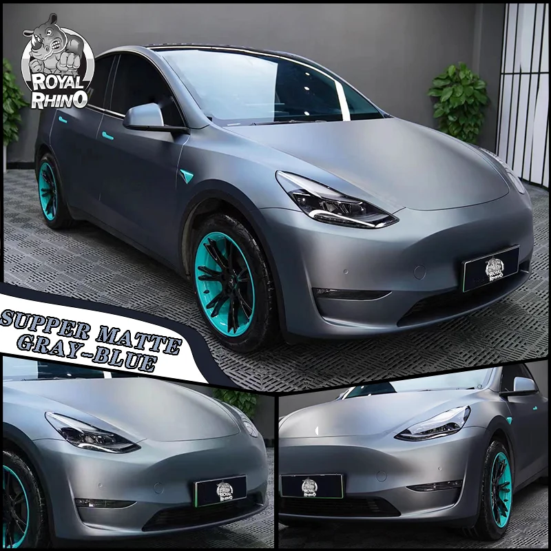 

1.52*18m PET Supper matte Gray-blue Wrap Vinyl Film Auto Body Color Changing Vinyl Car Wrap