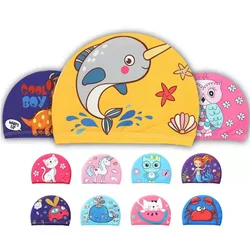 Cute Cartoon Swimming Cap for Children Boys Girls Kids PU Waterproof  Lovely Ear Protection Swimming Caps Swim Pool Accessories