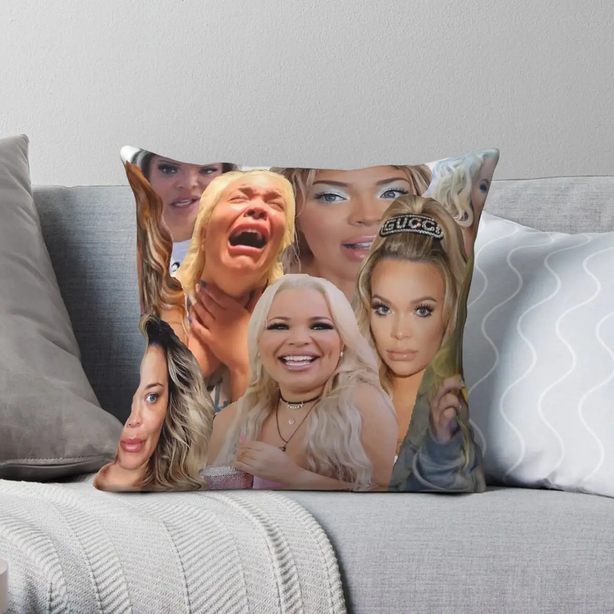 Trisha Paytas Laugh Cry Square Pillowcase Polyester Linen Velvet Pattern Zip Decorative Pillow Case Car Cushion Cover