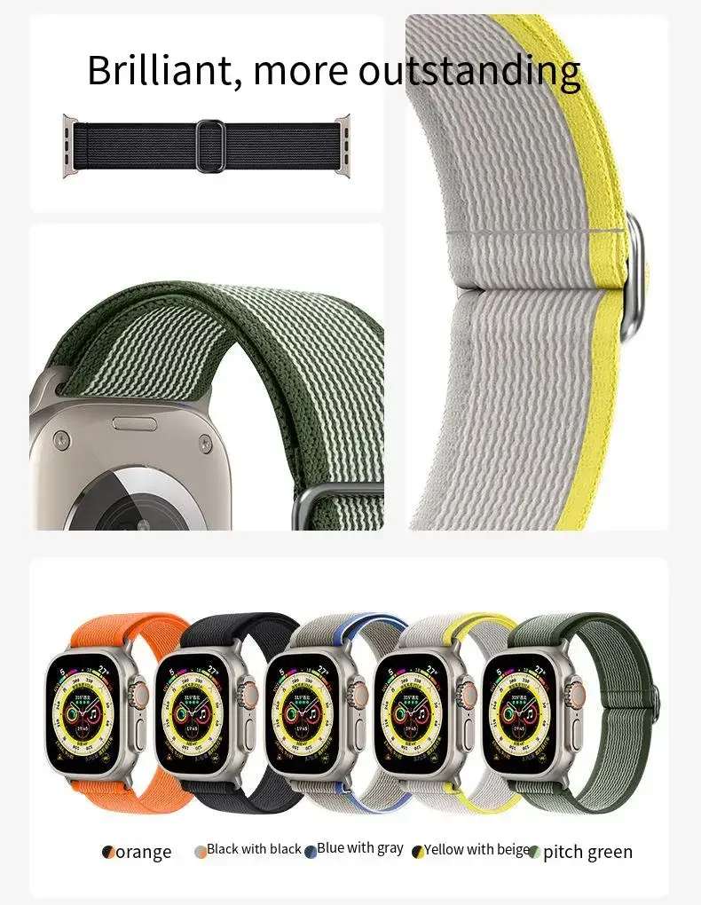 Нейлоновый эластичный ремешок для Apple Strap Ultra 49 мм 10 9 8 7 45 мм 41 мм 42 мм 46 мм Дышащий браслет IWatch 6 5 4 SE40 мм 44 мм Correa
