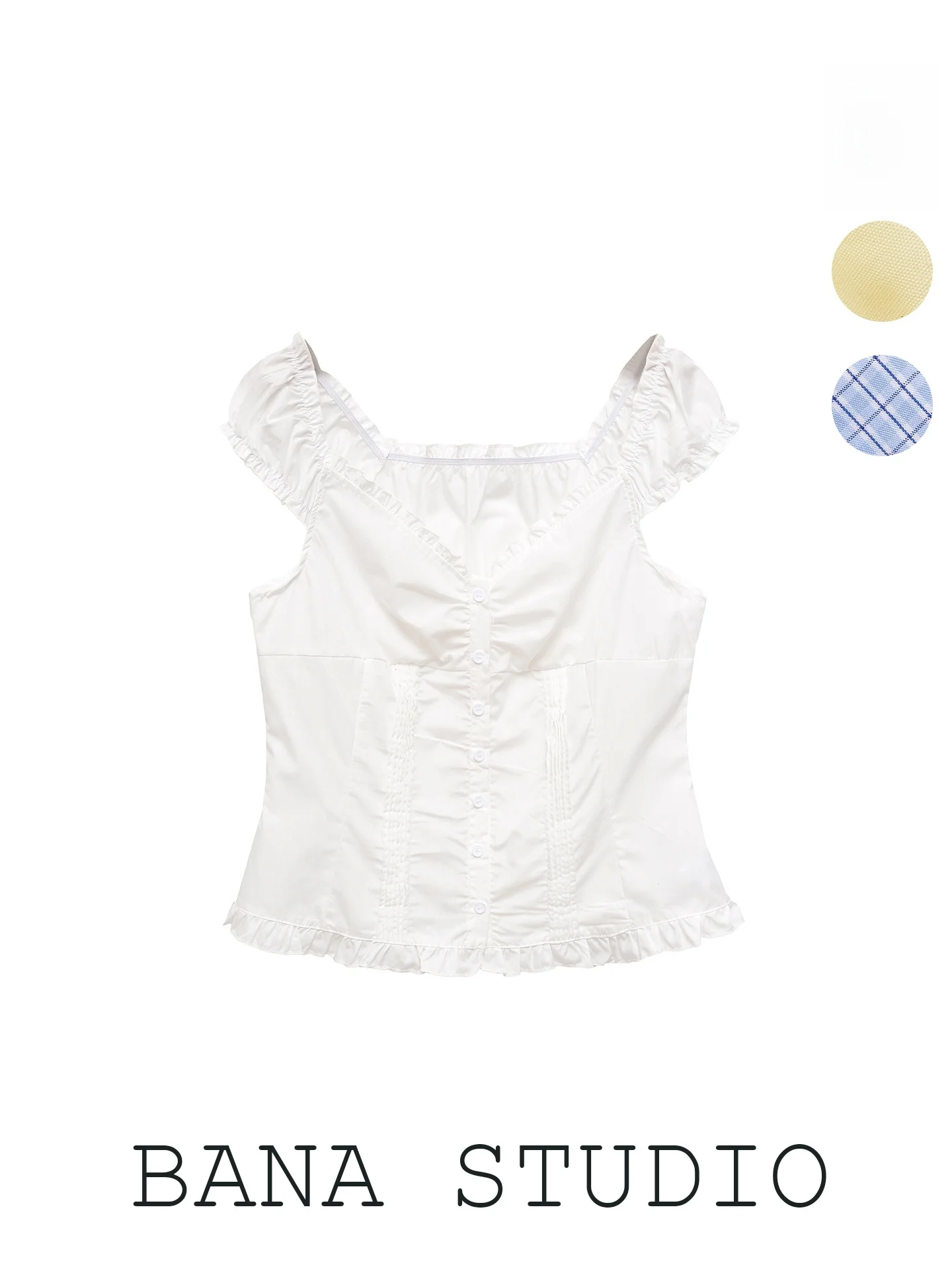 Sweet White Short V-neck Women's Shirt BANA Tailor-made French Style Bubble Sleeve Polyester Summer Fashion Ladies' Blouse