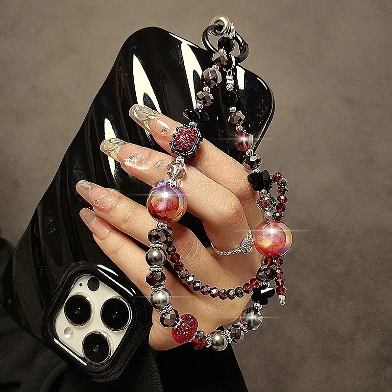 الفاخرة الراقية عين القط كريستال مطرز مزدوج قضية الهاتف المحمول قلادة سلسلة اليد مجوهرات عصرية الإكسسوار للهواتف الذكية #3