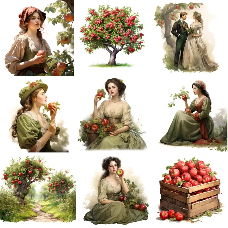 12Pcs/Pack Apple Girl Sticker DIY Craft Scrapbooking Album Junk Journal Decorative Stickers