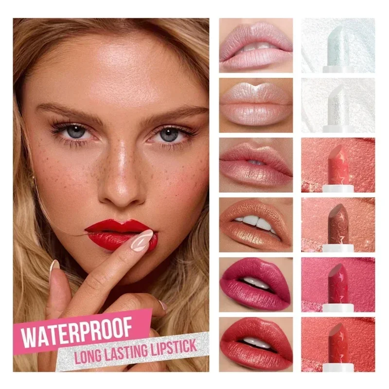 Rossetto perlescente con diamanti Rossetti lucidi in velluto opaco impermeabile Labbra rosse sexy Cosmetici per trucco Tazza antiaderente a lunga durata