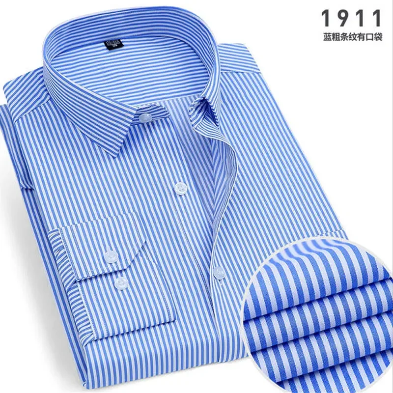 Herrenhemden Langarm mit Tasche Herren Langarmhemd Weiß Blau Arbeit Business Casual Tooling Einfarbig Gestreift Kariert