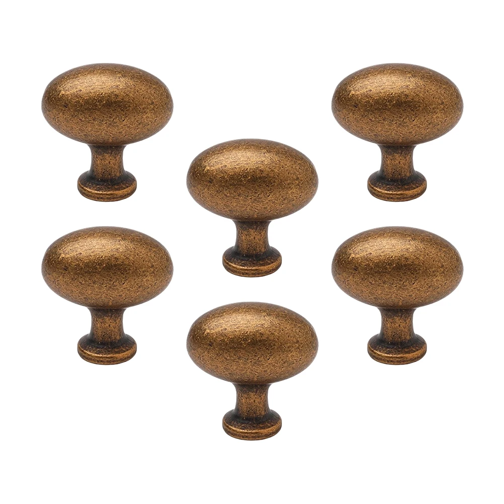 Oval Cabinet Knobs with Antique Brass Finish for Kitchen Cabinet Doors Bathroom Vanity Drawers Wardrobe Desk Zinc Alloy Material
