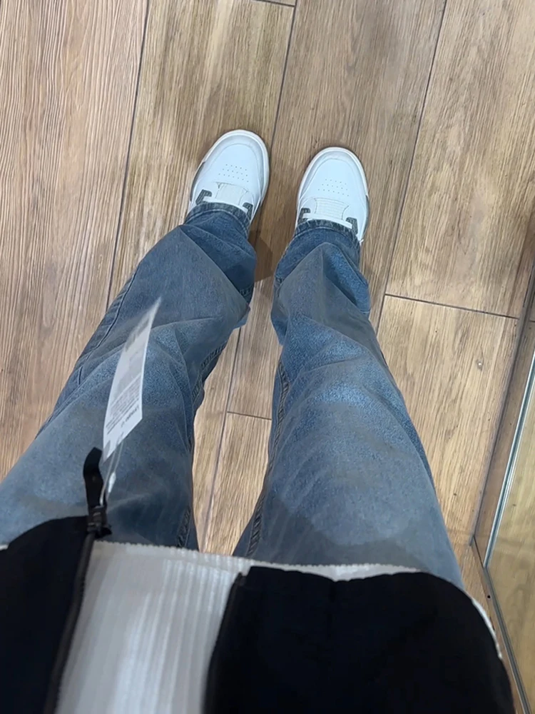 

Светло-голубые мужские джинсы в американском ретро-стиле с высокой талией, прямые, слегка расклешенные, износостойкие, молодежные, модные