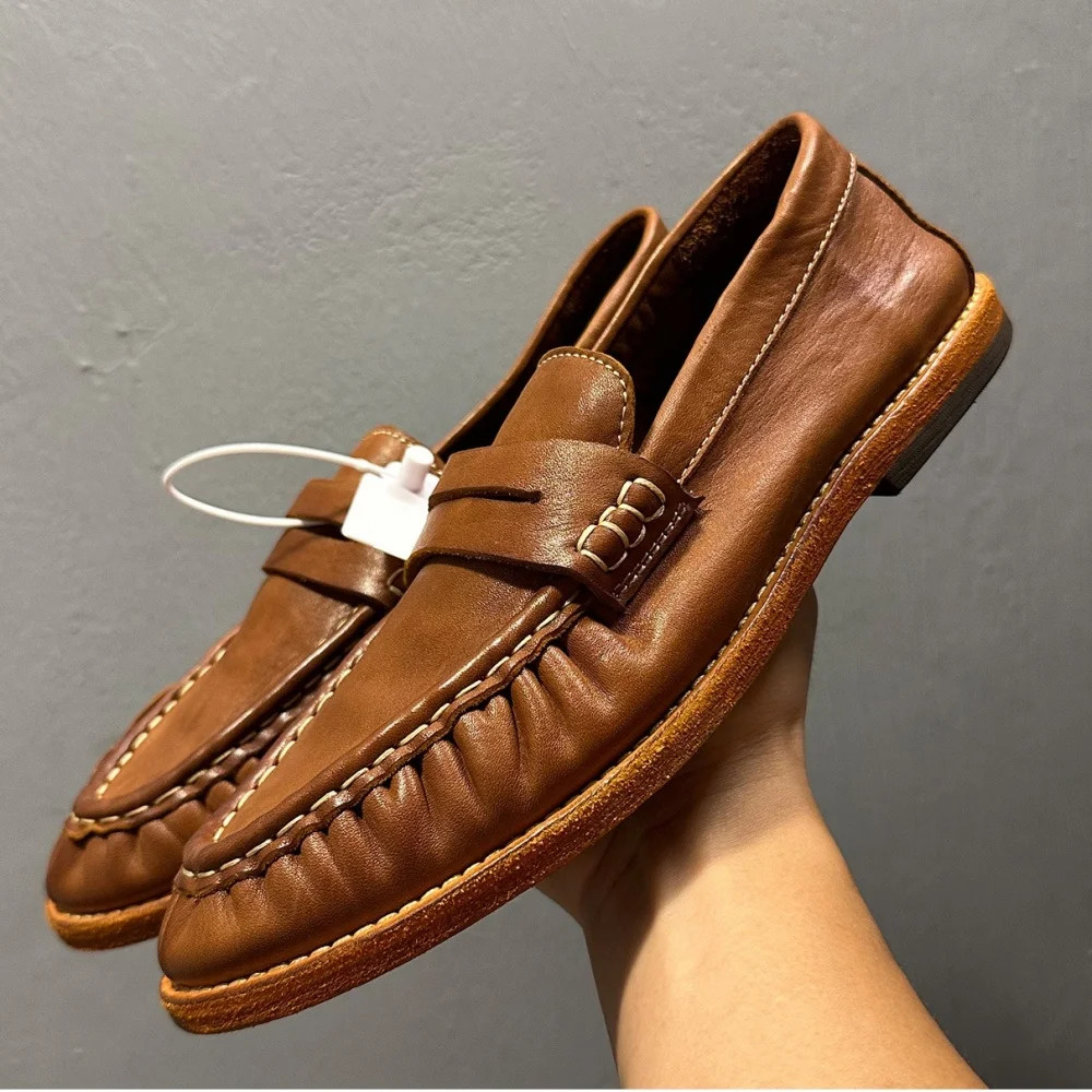 

High-end leather shoes with suede uppers - men's streetwear leather boat shoes, retro lightweight and breathable loafers, casual