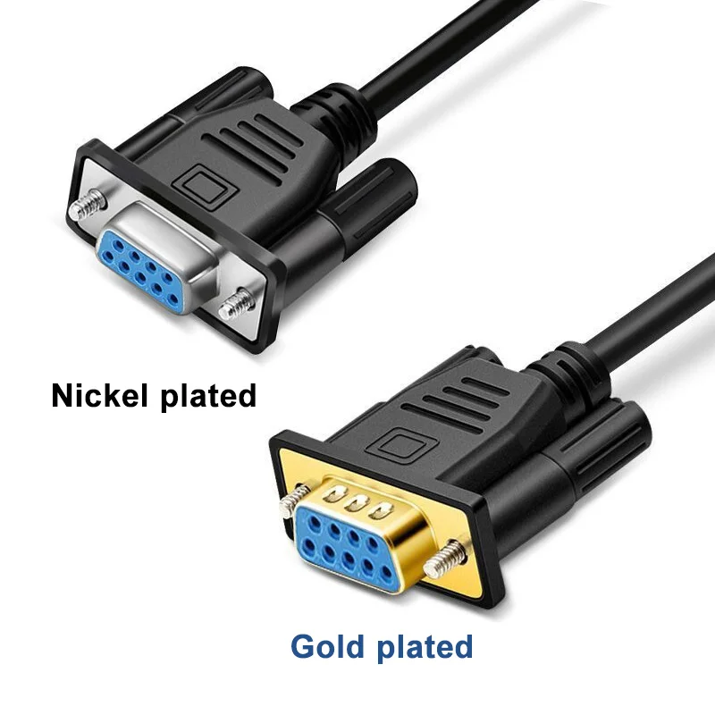 DB9 RS232 Serial Straight Cable 0.5/1/3/5/10M 9pin to 3-cores Gold Plated Plug Connector Male Female Nickel Plated Data Cable