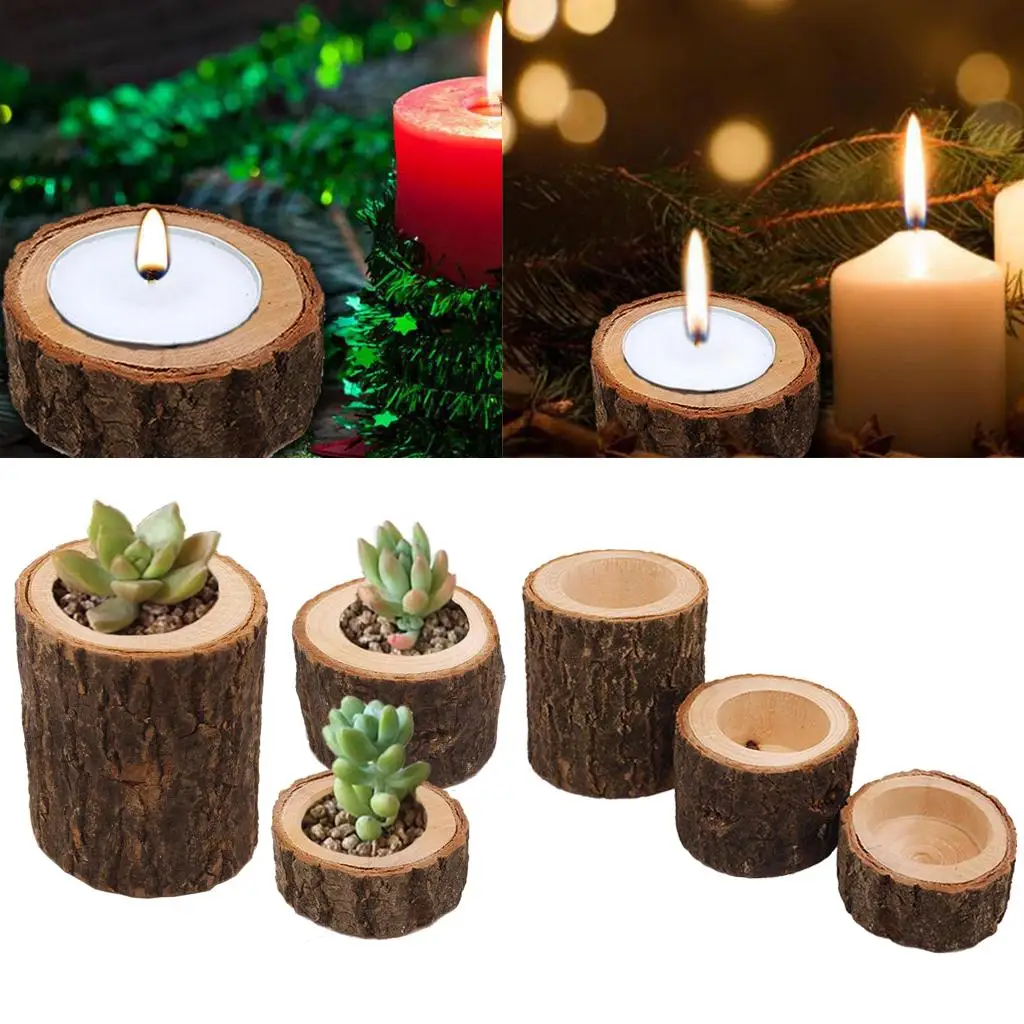 Wooden Tealight Candle Holder for Wedding Decoration Tree Stump Design,1x2.4 inch (HxL)