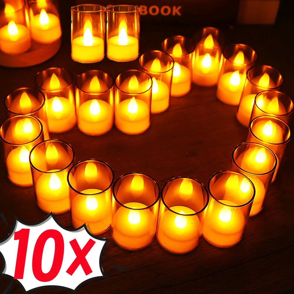 10/1pcs LED Acrylic Candles Battery Operated Flameless Tealight Fake Candles Lamp Wedding Birthday Party Home Decoration Lights