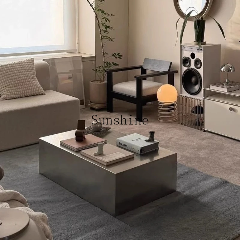 

minimalist stainless steel metal coffee table small apartment living room light luxury household modern simple brushed matte
