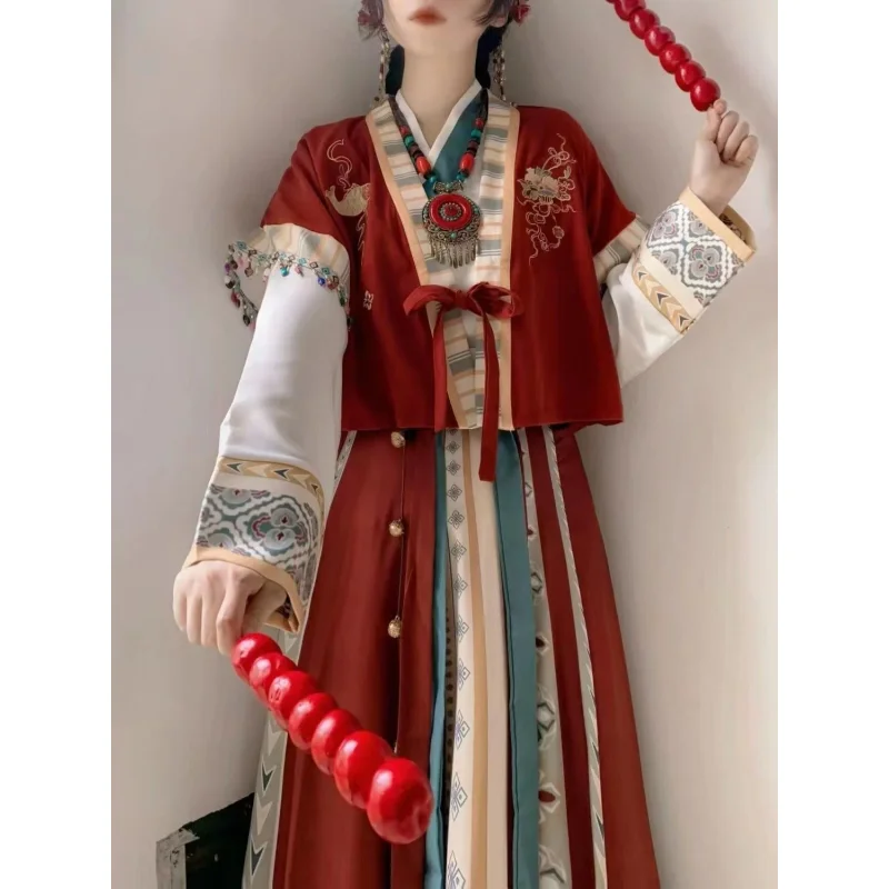 New Han Chinese Clothes 3Pcs Set Adult Chinese Style Traditional Dress Female Fairy Cosplay Costume Red Hanfu For Women Skirts