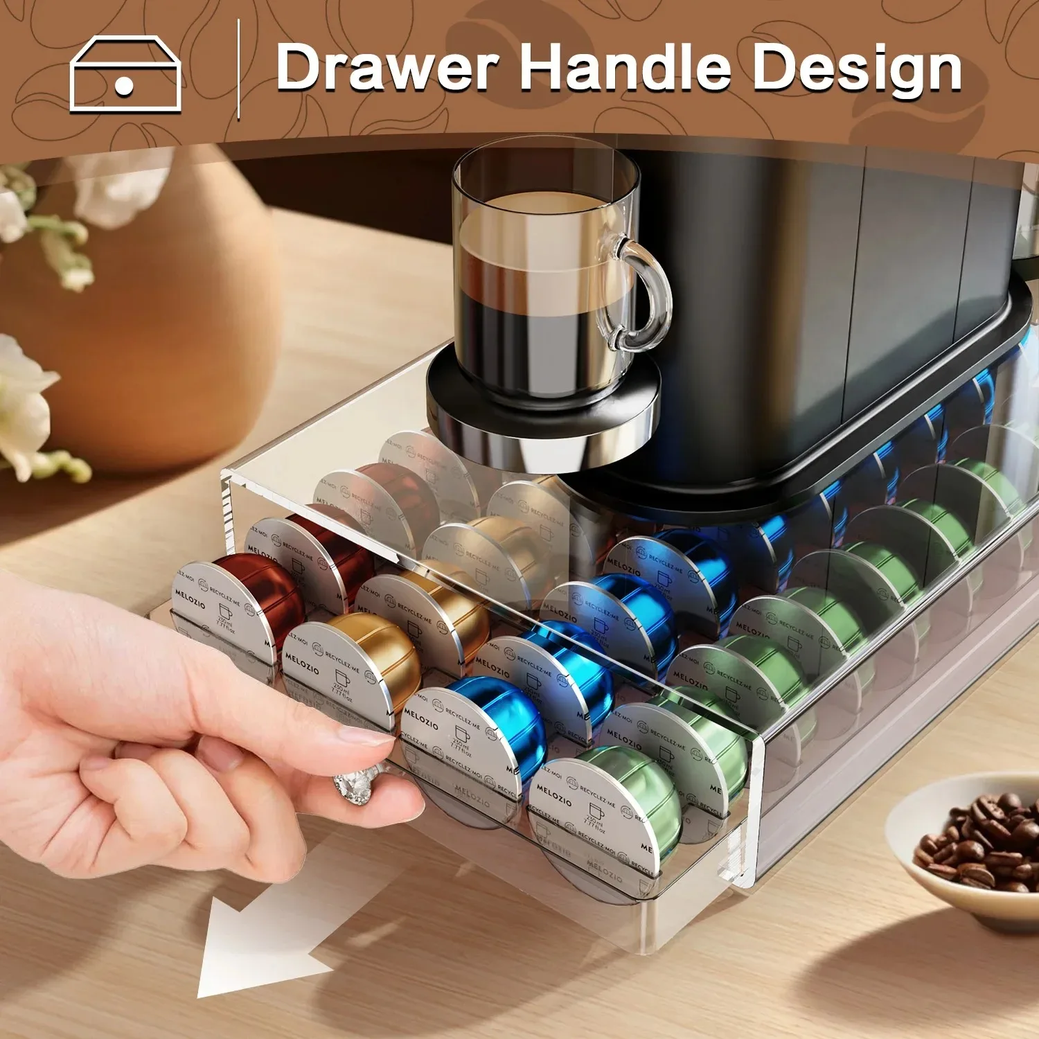 40Pcs Coffee Capsule Pod Holder Nespresso Vertuoline Dolce Capsules Storage Rack Verismo Vertuo Organizer Transparent Drawer