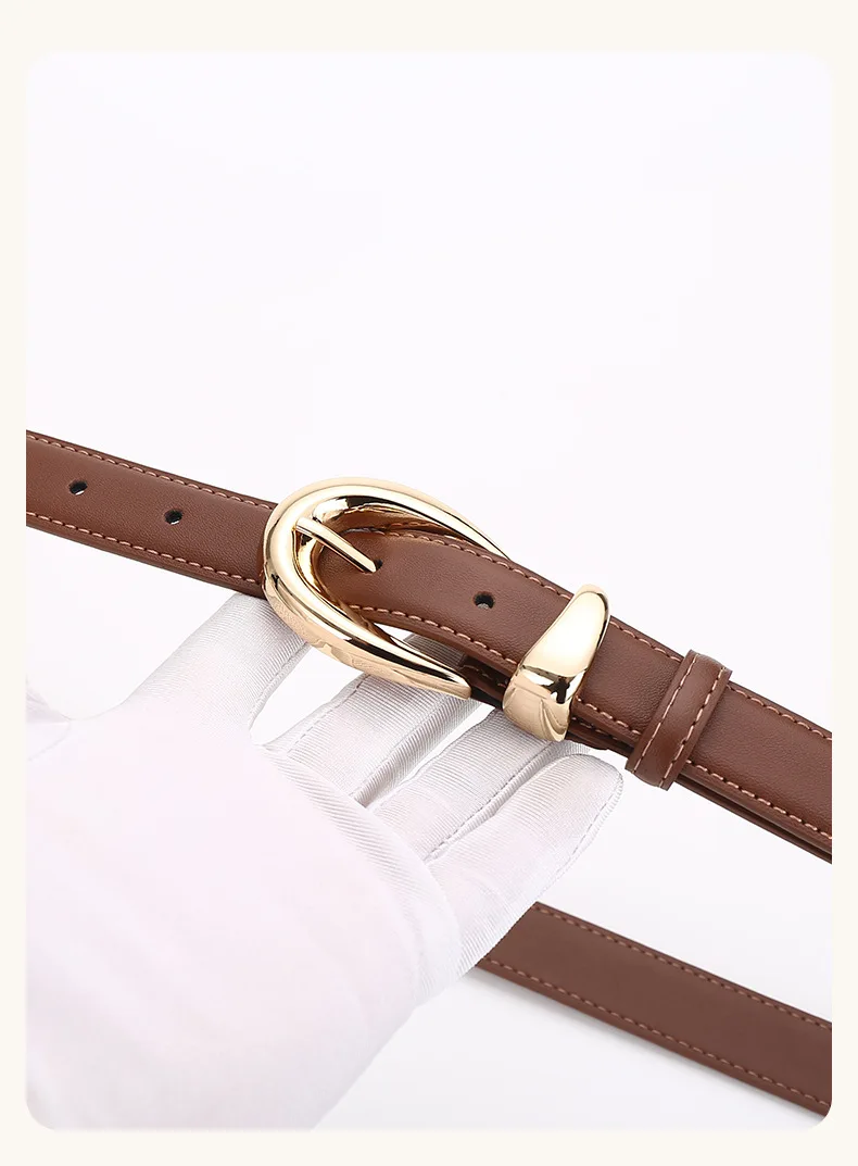Damen Echtleder-Gürtel, Vielseitiger Dekorativer Grenzüberschreitender Bestseller, Minimalistische Dornschließe, Business-Casual Hosengürtel – Detail 21