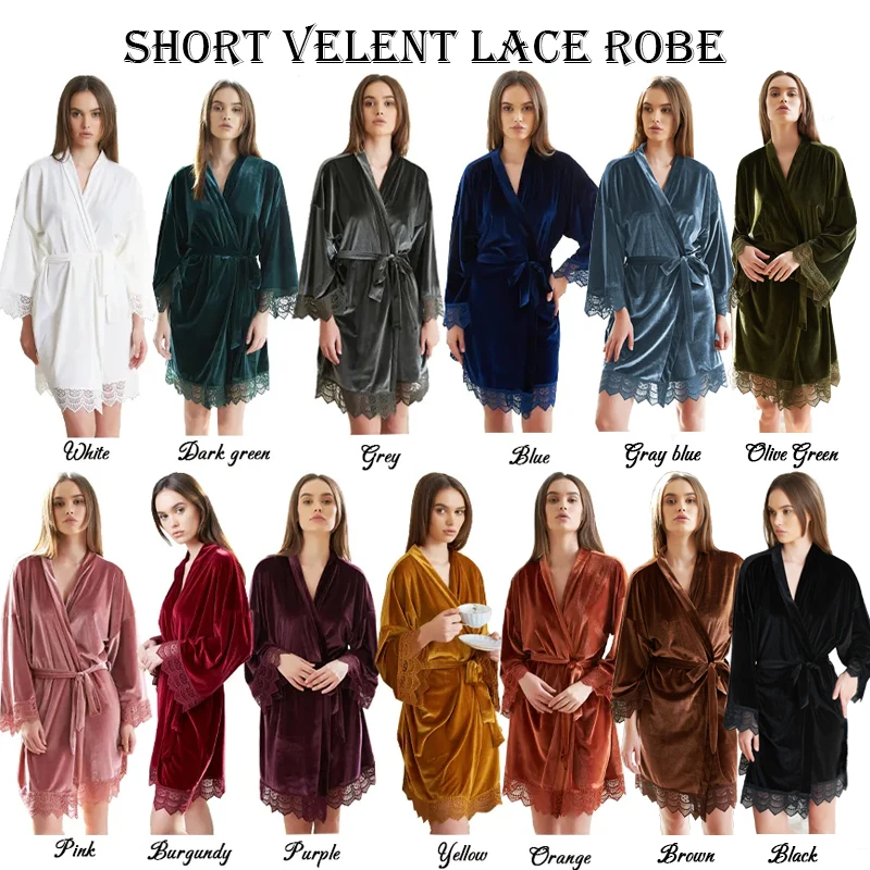 New Fashion Robe Short Velvet Robes Sleepwear Bridesmaid Robes Night Wear Soft Bathrobe for Women