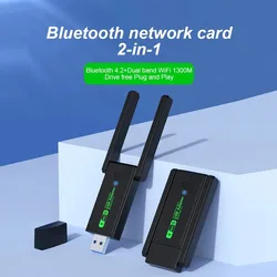 1300Mbps USB 3.0 WiFi Bluetooth Adapter 2.4G 5GHz Wi-Fi Antenna Dual Band 802.11ac Mini Wireless Computer Network Card Receiver