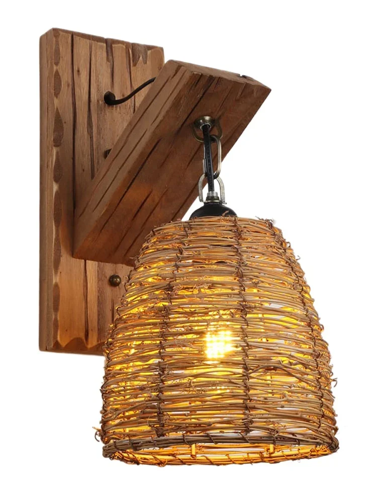 

Wall Lamp B & B Inn Bedside Lamp Chinese Vintage Tea Room Corridor South East Asia Zen Solid Wood Lamps