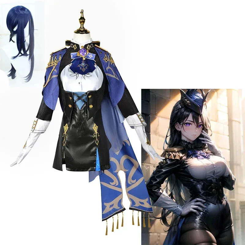 

Game Genshin Impact Clorinde Cosplay Wig Set Costume Carnival Uniform Wig Halloween Party Role Play Masquerade